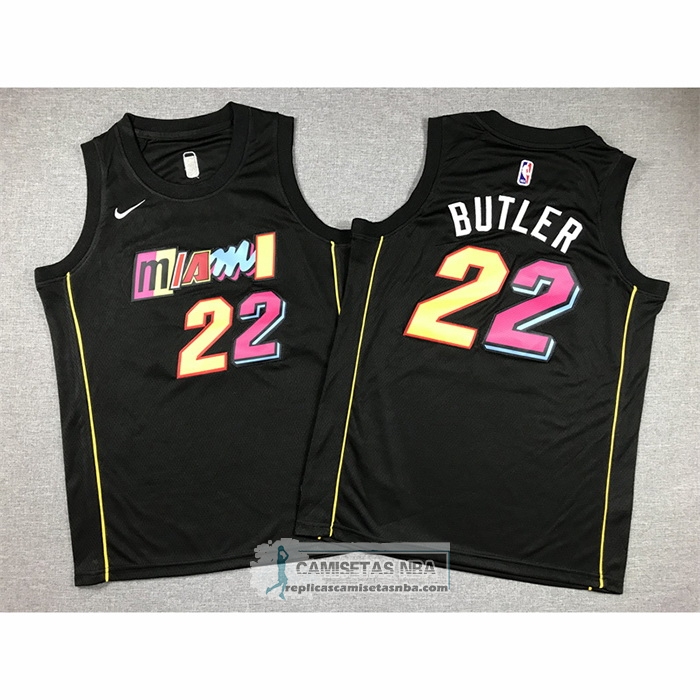 Camiseta Nino Miami Heat Jimmy Butler NO 22 2021-22 Ciudad Negro